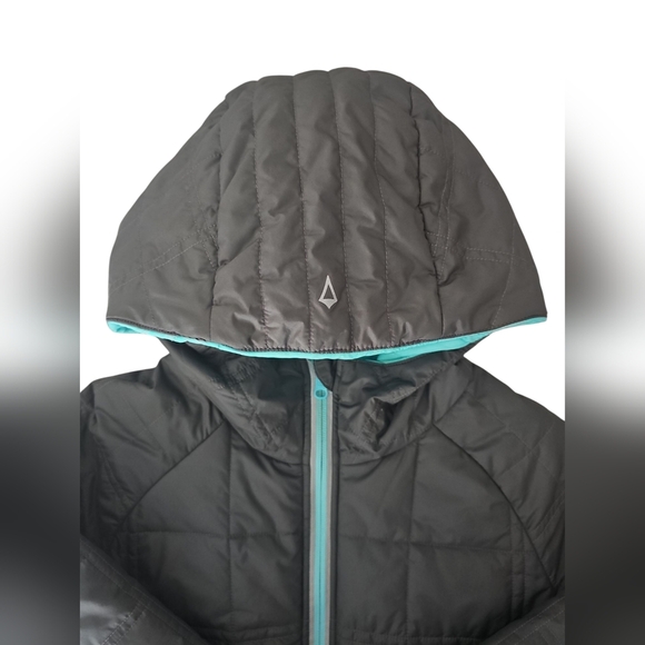 Ivivva By Lululemon - Kids Quilted Hooded Jacket - Gray and Teal Sz. 14 - Picture 2 of 6
